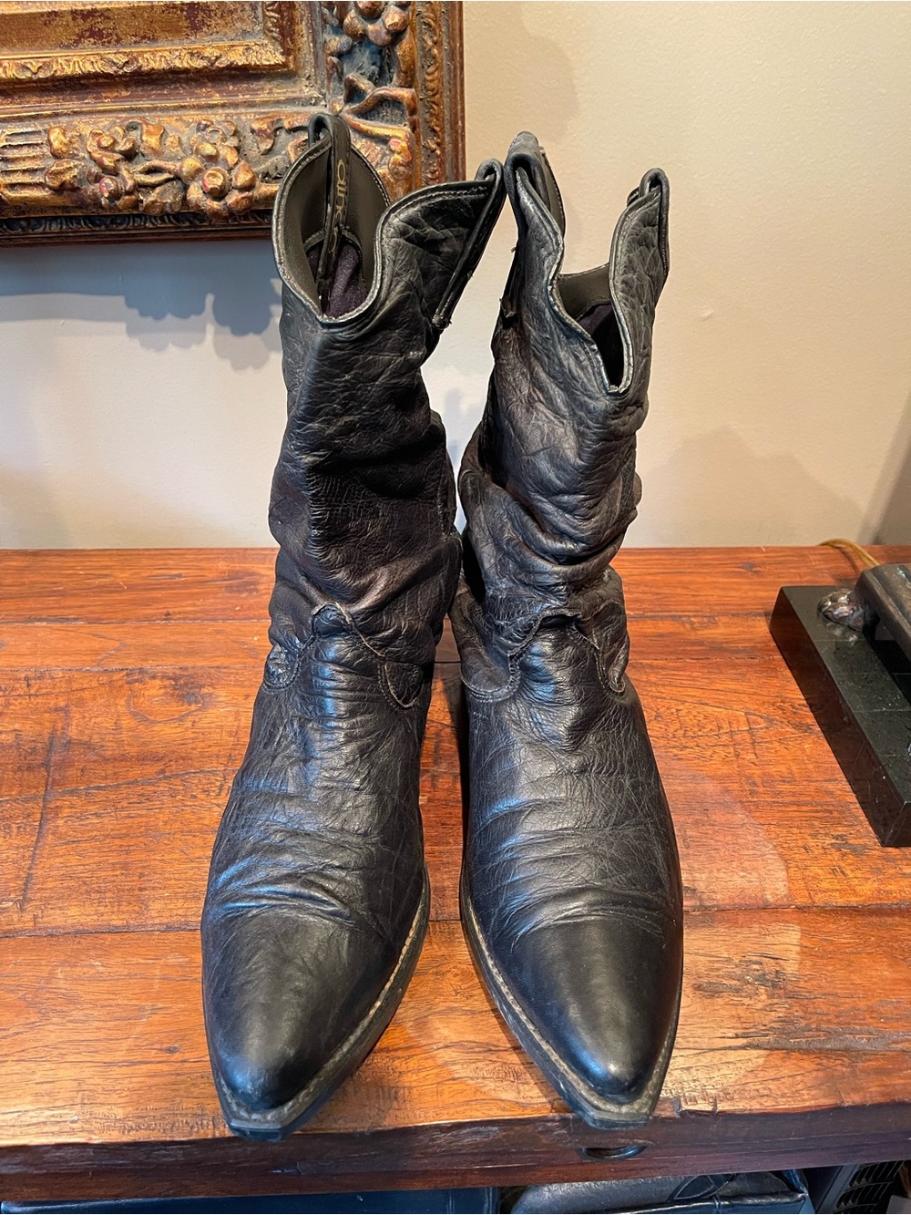 Classic 90’s Black Leather Men’s Western Slouch Boots